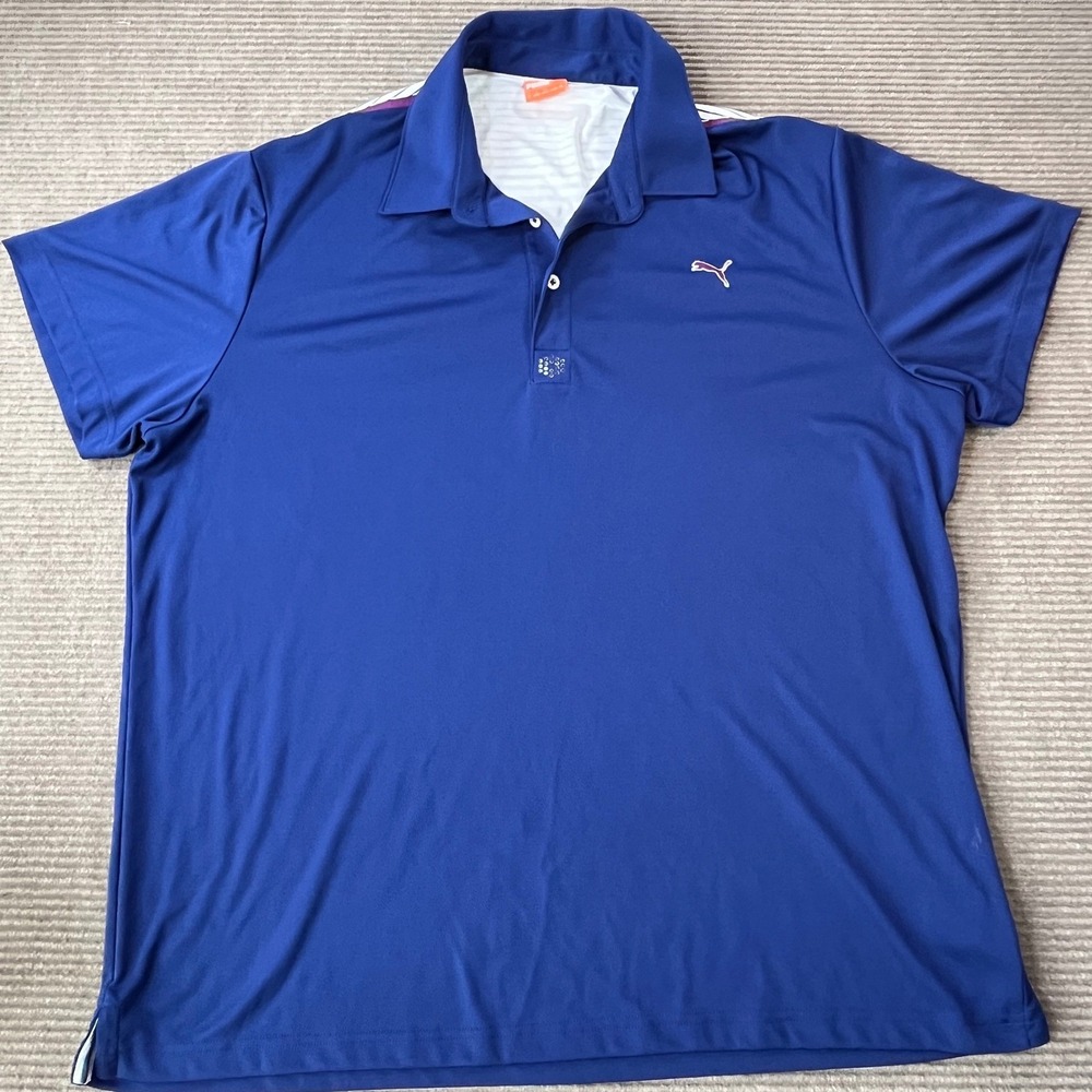 Puma Sportlifestyle Mens XL Royal Blue Striped Back Polyester Polo Shirt